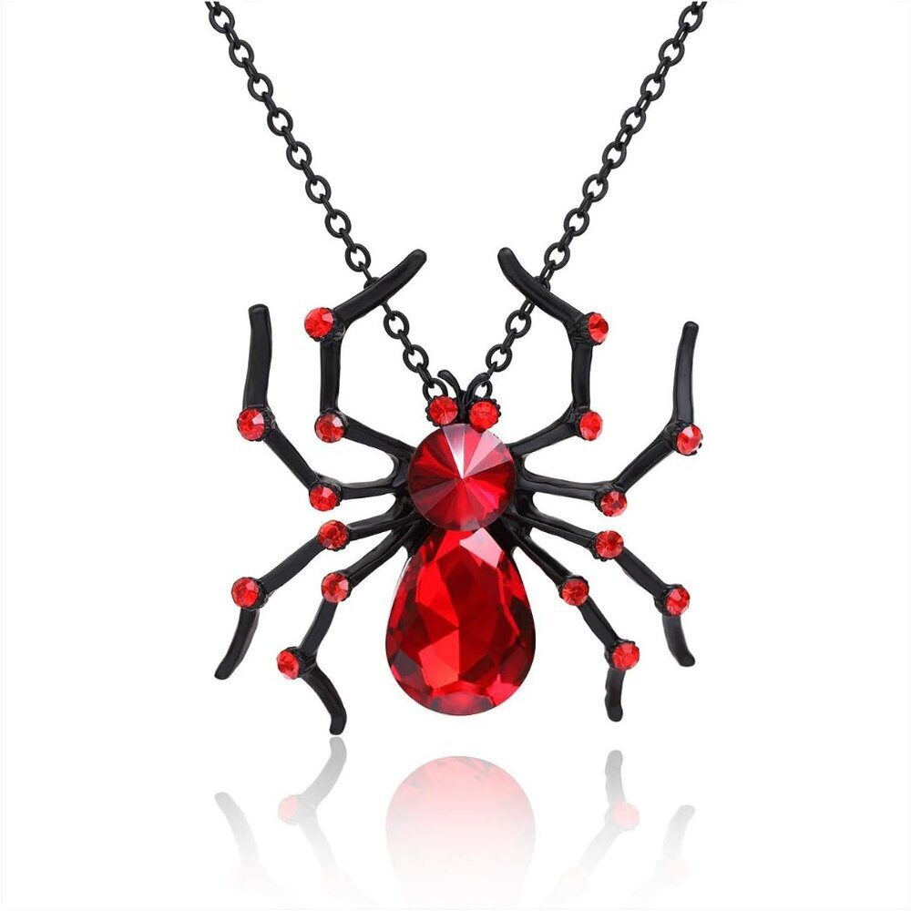 Halloween Spider Necklace Big Black Red Crystal Spider Pendant Halloween Party C